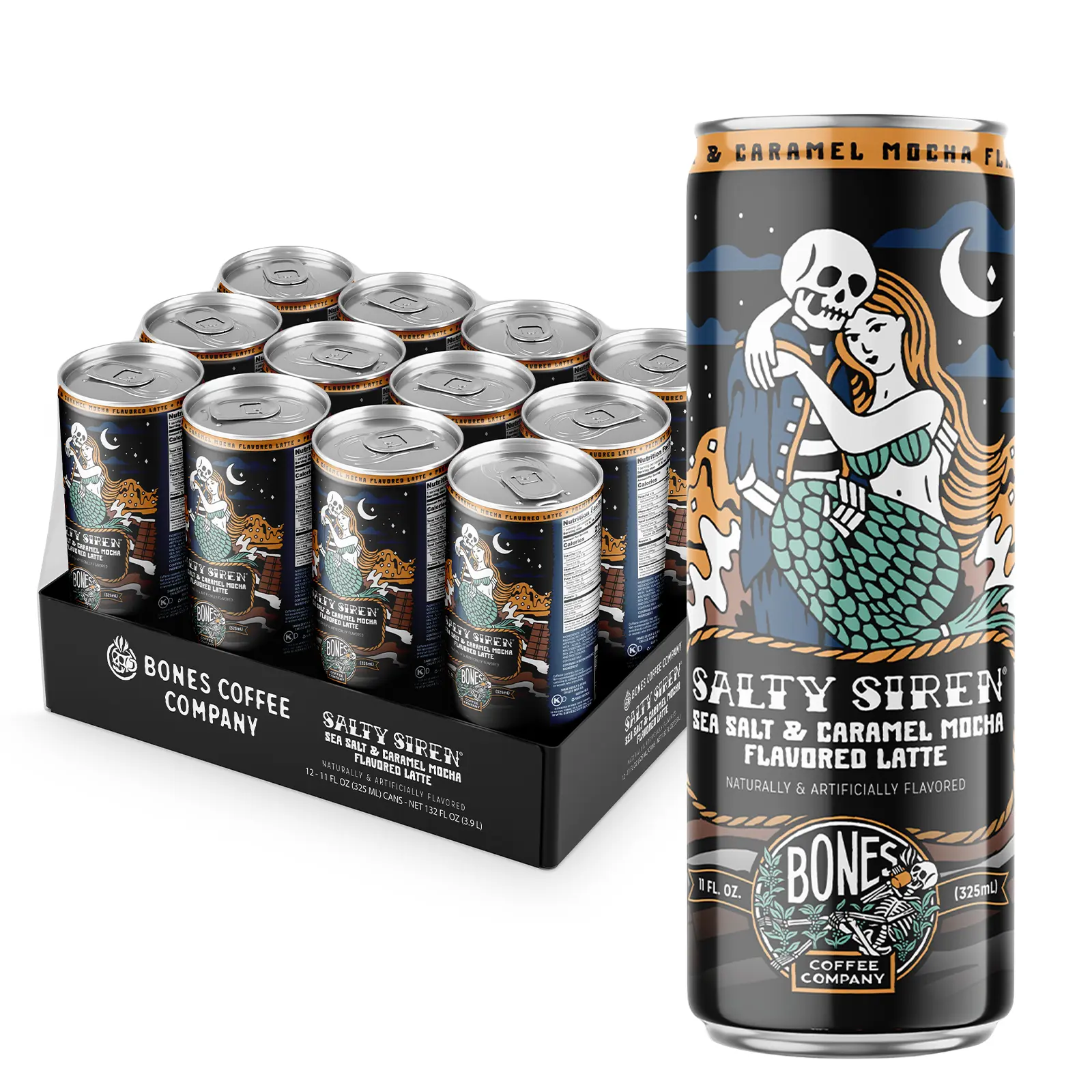 Bones Coffee Company | Salty Siren Cold Brew Latte Salted Caramel Mocha 12 Pack Ready to Drink Bones Coffee Company | Salty Siren Cold Brew Latte Salted Caramel Mocha 12 Pack Ready to Drink
