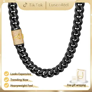 [2026 Signature Edition] Black Iced Initial Cuban Chain Necklace | A-Z Custom Letter Clasp | Heavy Stainless Steel Link | No Fade, No Green | Luxury Hip-Hop Jewelry