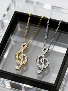 Women's Stainless Steel Necklace, Dainty Necklace, Fashion Personalized Note Zircon Pendant, Pendant Chain, Perfect for Girls' Birthday Party Jewelry Gift, Zircon Gemstone Necklace