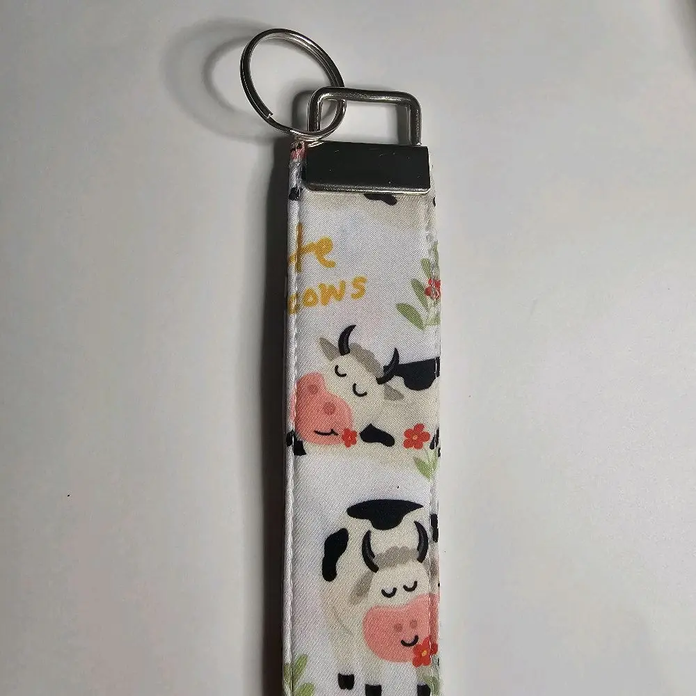 Cow Print Keychain Wristlet for Women, Casual Fabric Lanyard and Key Holder, Portable Mini Accessory for Car and House Keys, Compact, Fashion, Organized Keys