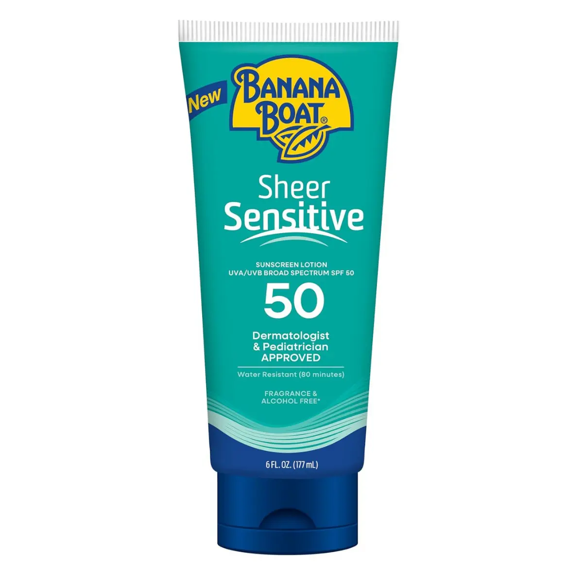 Banana Boat Sheer Sensitive Sunscreen Lotion SPF 50, 6 Fl Oz | Body sunscreen for sensitive skin, Lightweight formula, Water resistant sunblock, Quick sheer application