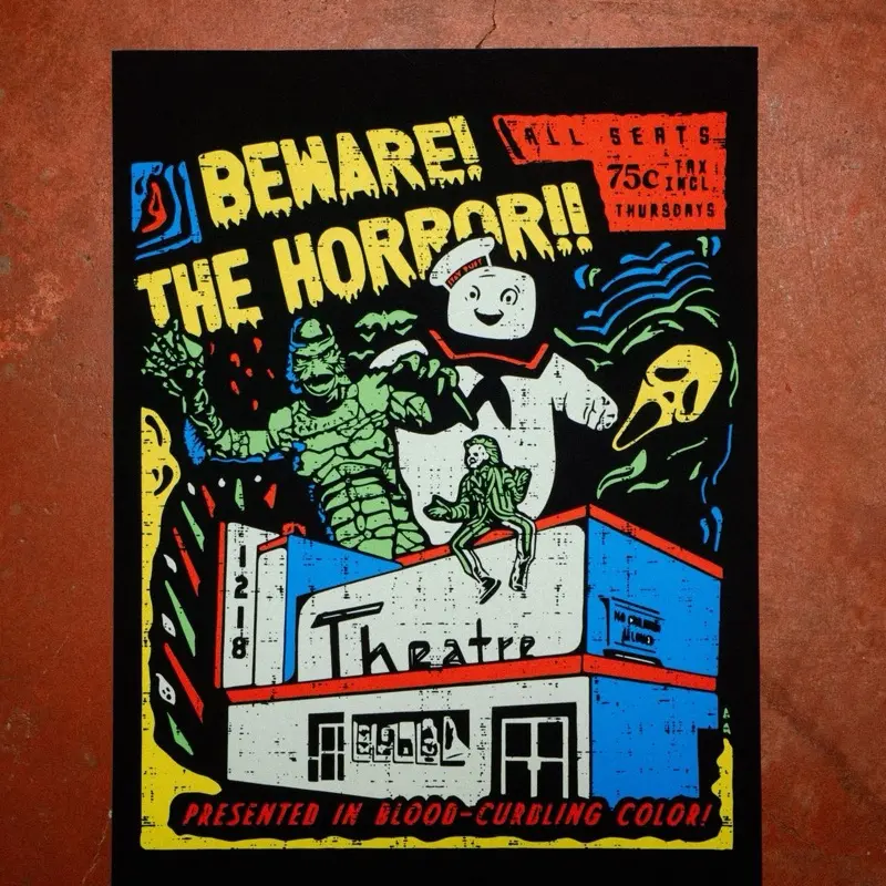 Creature Feature 16x20 Matte Poster Print Beware The Horror Theatre Design in Blood Curdling Color Artwork