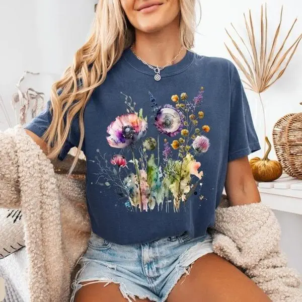Comfort Colors Boho Cottagecore Tshirt, Wildflowers T-shirt, Vintage Pressed Flowers Tee, Botanical Floral TShirt, Gift for Gardener, Floral