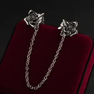 New Vintage Enamel Rose Brooch pin Tassel Chain Brooches Shirt Collar Needle Lapel Pin  for Men and Women Jewelry Gifts