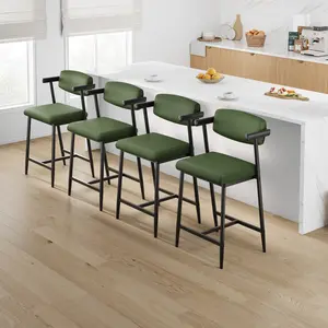26" Counter Height Bar Stools Set of 4 with Armrests – Upholstered Wider Seat & Wood Back, Metal Footrest – Space-Saving for Kitchen Islands & Counter Bars