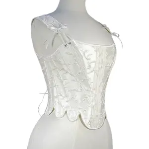 Fashion White Embossed Vintgae Petal Bodices Women Overbust Slimm Corsets Lace Up Boned Shaping Tops Korset