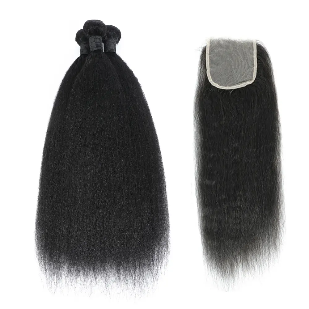 Kinky Straight Hair Bundles with 4X4 Closure