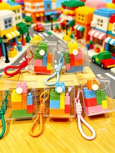 DIY Mini Building Block Keychain Set with Clear Storage Pouch & Braided Wrist Lanyard Creative Colorful Bricks Pendant Aesthetic Backpack Bag Charm Educational Toy Gift for Kids Teens Building Block Lovers