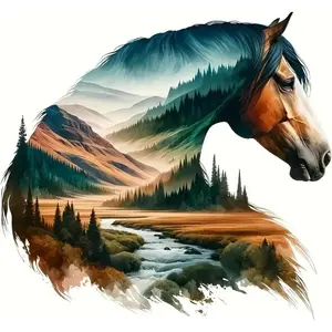 Horse  Art Painting Kits for Adults, Round Full Drill Mountain Road  Art Kits, 5D DIY  with  Crafts  for Home Wall Decoration Gifts 12x12Inch Horse