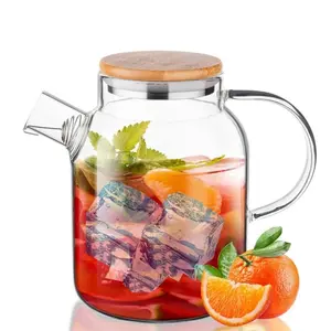 Clear Glass Teapot, 1 Count Glass Teapot with Strainer & Wooden Lid, Loose Leaf & Fragrant Teapot, Sun Tea Pitcher, Tea Making Tool for Home Kitchen, Glass Tea Kettle