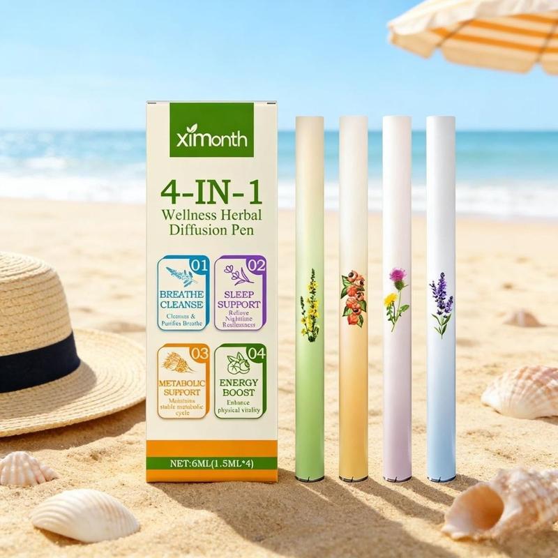 4-in-1 Herbal Diffusion Pen, Portable Aromatherapy Inhaler for Breathing Cleanse, Sleep Aid, Metabolism Support & Energy Boost