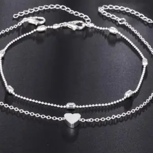 Silvery Heart Ankle Bracket - Simple Design with Heart Accent and Chain Details