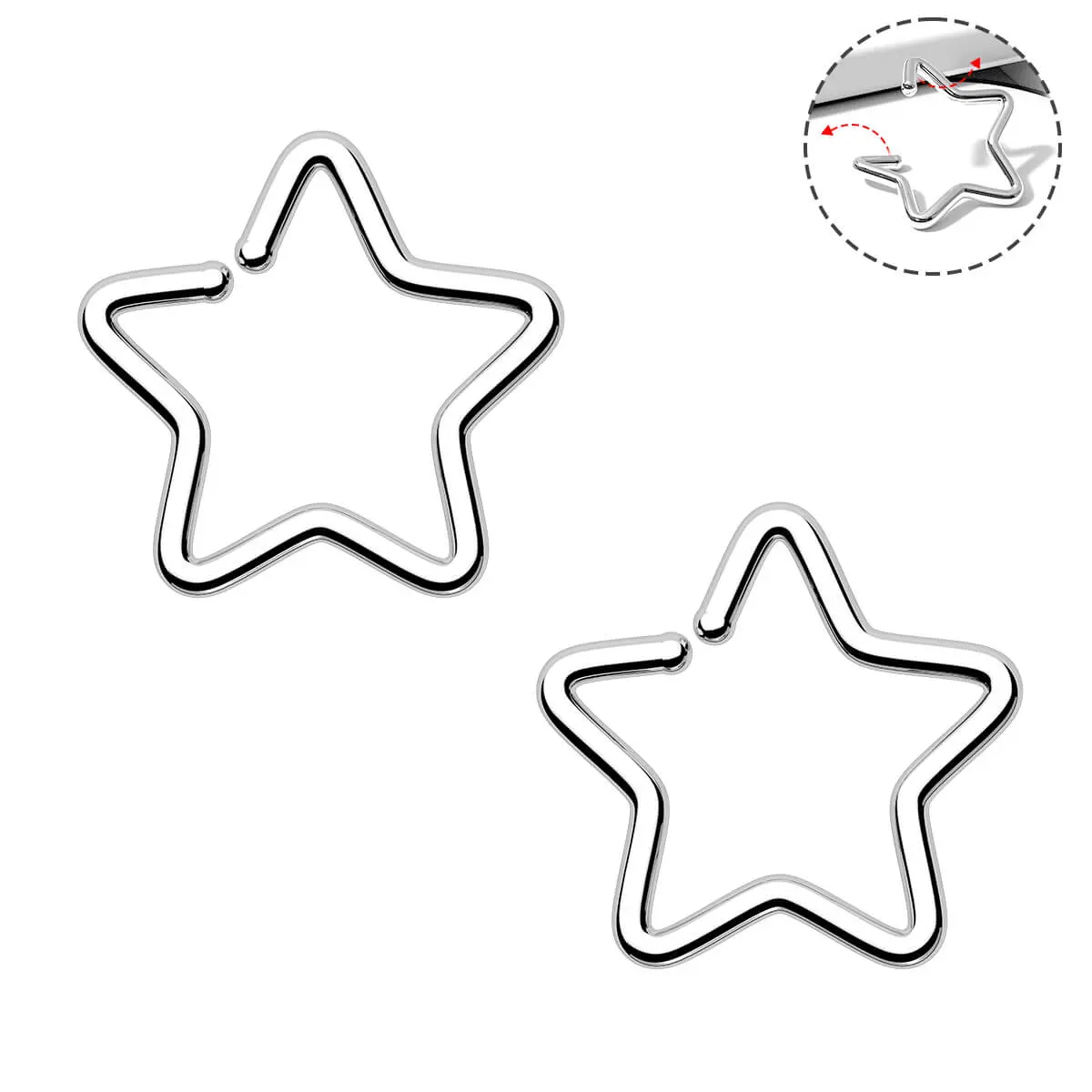 OUFER 2PCS ASTM F-136 Titanium Nose Ring Hoops, 20G 0.8mm 12mm Star Seamless Construction Piercing Jewelry, Hypoallergenic for Sensitive Skin OUFER 2PCS ASTM F-136 Titanium Nose Ring Hoops, 20G 0.8mm 12mm Star Seamless Construction Piercing Jewelry, Hypoallergenic for Sensitive Skin