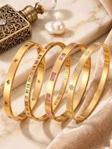 4-Piece Set Unique Design Hollow Star Roman Numeral Zircon Bracelet, Hypoallergenic, Casual Style, Versatile Holiday Gift