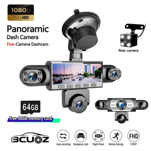 BCUOZ 5-Channel  Full HD 1080P Car Dashcam,Plug and play（No Battery),1080P Front + Rear+ Inside/Left/Right Cameras, Loop Recording,Super Night Vision,Car DVR with 64GB Memory Card,Car Video Surveillance,24H Parking Mode,Car DVR HD Screen.