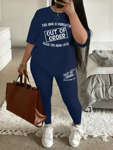 Printed pattern Women's Tee & Skinny Pants Two-Piece Set, Casual Fit Fashion Cozy Round Neck Short Sleeve T-Shirt & Trousers for Daily Outdoor Wear, Ladies Womenswear Summer Clothes