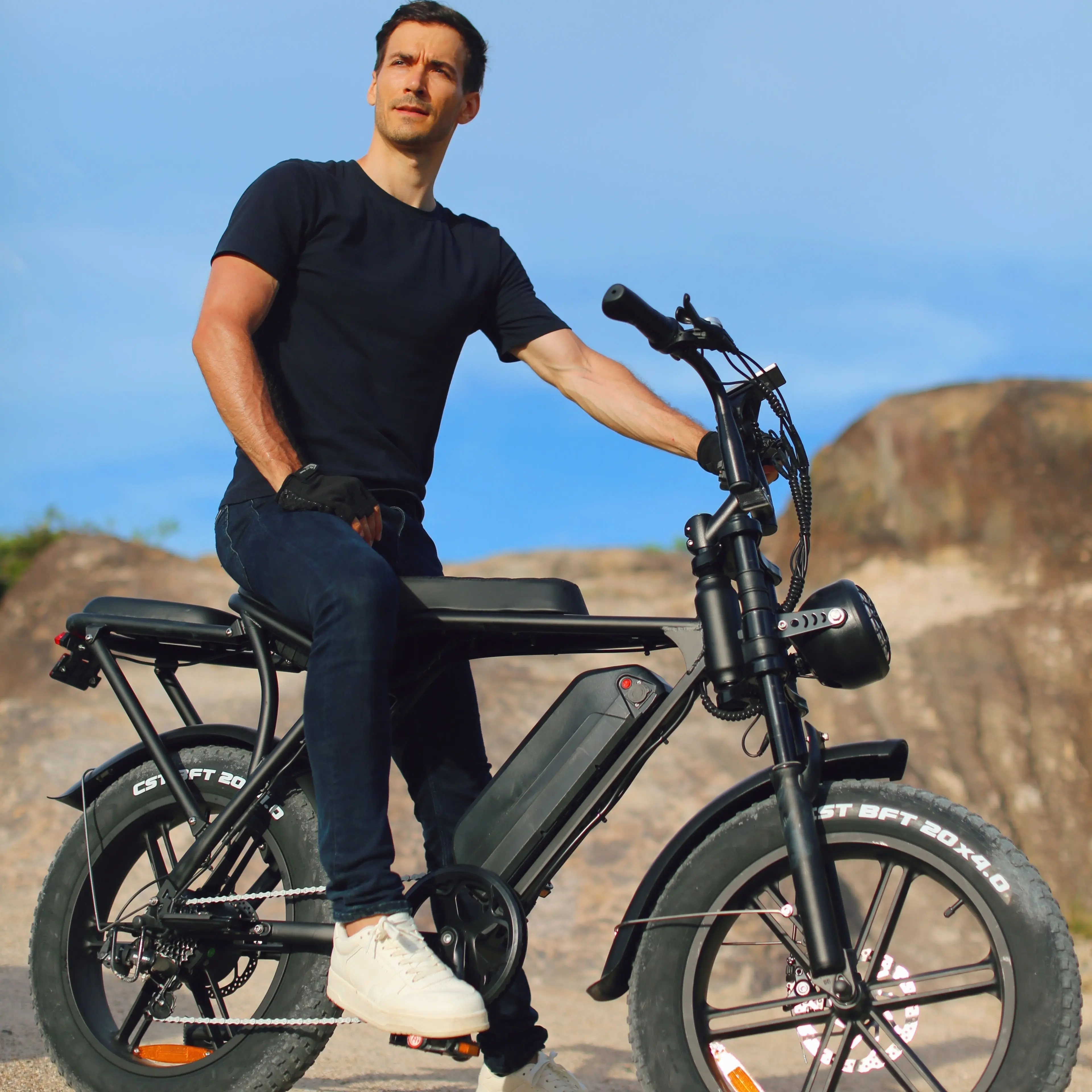 Electric Bike, Removable Larger Battery, V8 Max Electric Mountain Bike with Dual Battery, 500W Motor Electric Bicycle for Adults,, 20''x 4.0 Tire E Bike 7-Speed, Hydraulic Brakes, Electric Bike for Adults, Black