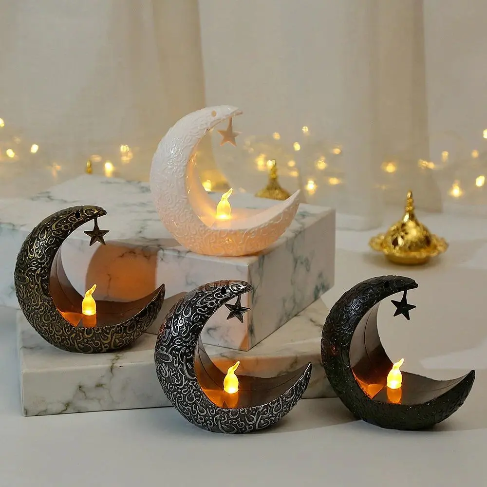 Star-Moon Design LED Candlestick Lamp, Decorative Islamic Muslim Home Decor for Ramadan Kareem, 2025 Eid Mubarak Party Gifts, LED Lights