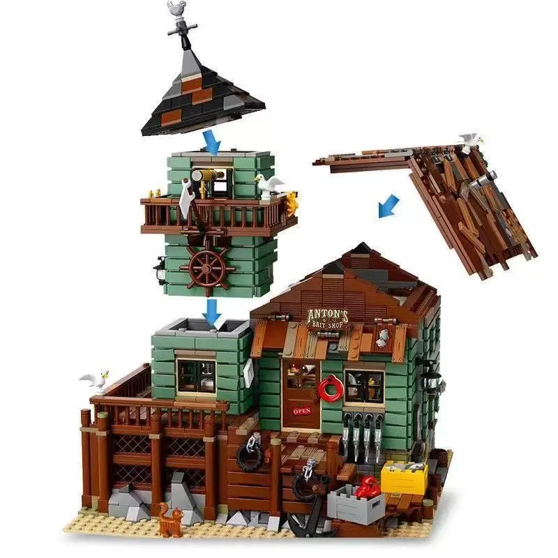 2641 Piece Abs Material Mixed Color Fisherman House, Creative Precision Building Blocks, Enhance Handcraft Patience & Focus, Holiday Gift, Building Block Sets, Building Block Model, DIY Building Model