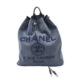 Pre-owned CHANEL Denim Backpacks Deauville Large Backpack Blue