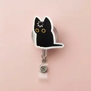 Black Cat Void Loading Badge Reel, Funny Cat Meme Retractable ID Holder for Cat Lovers, Cute Goth Nurse Badge Reel Unique Gift for Nurse, Teacher, Doctor, Healthcare worker or Coworker