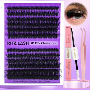 RITALASH 240PCS D Curl  3D Mix Length Individual False Cluster es Kit Comfortable False Eyelashes Kit With Lash Bond&Seal Tweezers At Home For Daily Life&Dates And Party