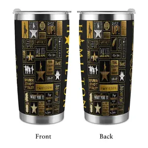Hamilton Musical 20oz Tumbler, Logo Collage Design Tumbler, Music Atmosphere Tumbler, Coffee Tumbler, American Musical Gift, 20oz Double Silver-rimmed Tumbler, Kitchen Decor Tumbler, Stainless Steel Tumbler, Gift for Fans
