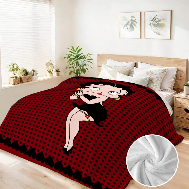 BETTY BOOP 90x108in Large Luxury Flannel Soft Throw Blanket - Graphic Character Design for Bed, Sofa - Ideal Gift for Wife, Wall Decor Option (Illustrated Character Style), Graphic Character Blankets, Illustrated Character Blankets