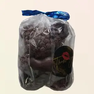LipsGal Cosmetics LLC Brown Lover Bear Candle in Clear Packaging with Blue Ribbon Decoration Ornaments