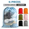 6-Piece Random Color Extra-Large Polyester Drawstring Washing Bags (24x39in), Foldable Durable Rollable Laundry Sacks, Large Capacity Portable Organizers for Home & Travel, Fit Hampers or Baskets, Drawstring Bag, Large Capacity Washing Bags