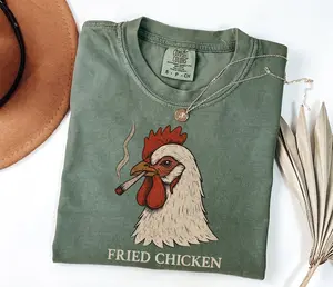 Comfort Colors Funny Fried Chicken Shirt, Smoking Rooster Tee, Sarcastic Dark Humor Tshirt, Gag Gift For Dad, Funny Farmer Graphic Top