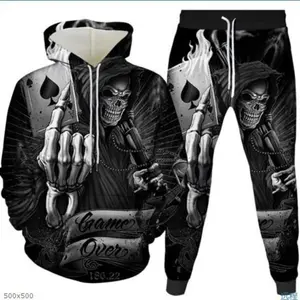 European And American Men's Sports Hoodie, Sweatshirt, Two-piece Set Of Skull Tiger Pattern 3D Suit