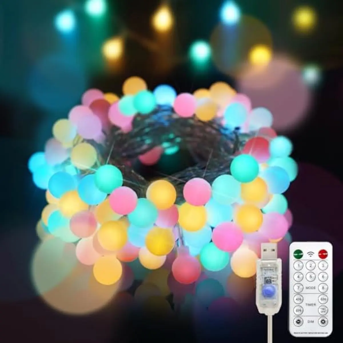 Easter Lights Plug in, 33ft 100 Led USB Pastel String Lights with Timer, Globe String Lights Indoor for Classroom, Dorm, Party, Room, Outdoor, Tree, Patio, Garden, Spring Decoration