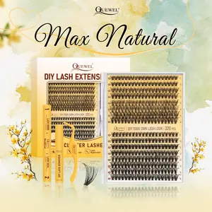QUEWEL Lash Clusters Kit, Waterproof Lash Bond and Seal with Remover, Long Lasting and Fluffy D Curl Lash Clusters Beginner Friendly Eyelash