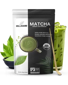 Hillmand Matcha Green Tea Powder - 3.53oz Pack of 1 - Organic Unsweetened & Non-GMO - Perfect for Mixed Drinks - USDA Organic Verified - Caffeine-Free - Authentic Chinese Matcha Experience
