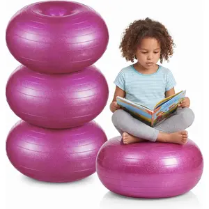 4 Pcs Flexible Seating for Elementary Classroom, Inflatable Donut Yoga Ball Chair with Pump for Kids Adults, Sensory Balance & Stability Training for School Home Office Gym
