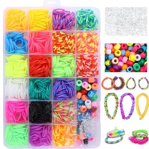 22-Grid Rubber Band Set, Braided Rubber Bands for DIY Friendship Bracelet Making Kit, Handmade Craft Kit, Bead Set, Holiday Gift