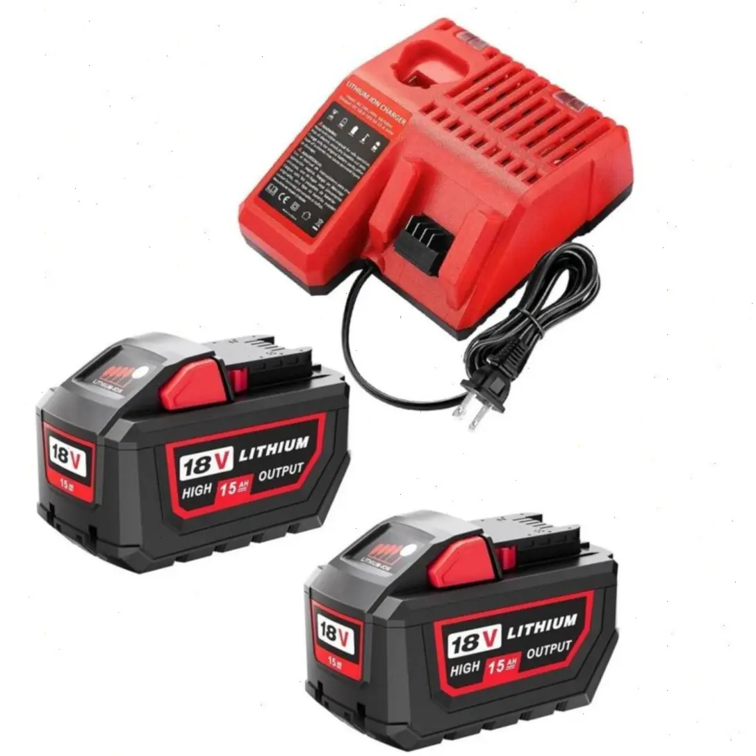 15.0Ah Upgraded Battery Replacement for Milwaukee M-18 Series, Lithium High-Capacity Battery & Charger Combo with Built-In BMS, Long Runtime, Compatible with 48-11-1880 Cordless Power Tools toolupgrade