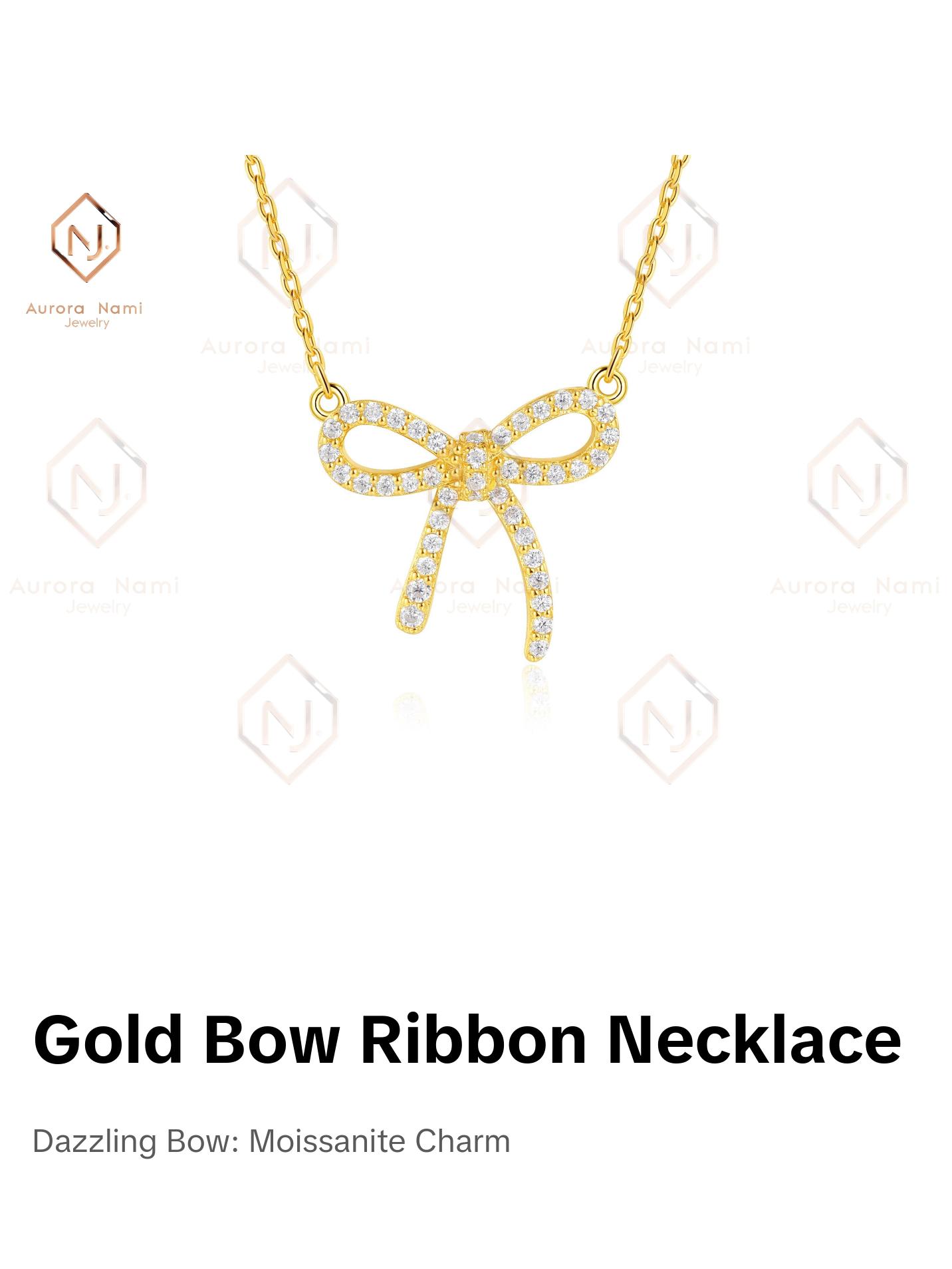 Gold Bow Ribbon Necklace