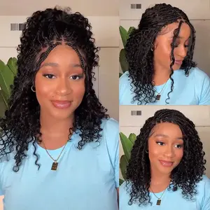 Zlike Boho Braids Water Wave Glueless Closure Lace with Braided Top Human Hair Wigs Pre-Cut Lace Front Wigs Human Hair