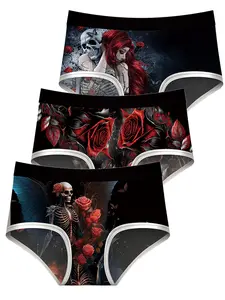 3-Pack Halloween Rose Anime Print Comfortable Underwear, Cute Low Waist Cartoon Design, Fitted Women's Innerwear for All Seasons