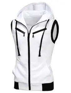 INSPIRE CHIC Men's Sleeveless Slim Fit Hoodie Vest Zipper Drawstring Gilet Jacket with Pockets