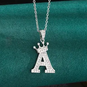 1 PC initial letter pendant necklace for boys and girls, with crown Vintage Fashion, Daily wear, Birthday, Christmas, New Year jewelry gift