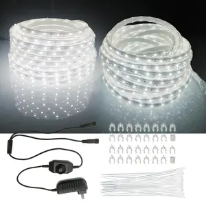 100FT White Outdoor LED Strip Lights Waterproof, Flat Rope Lights for Outside, Strip Lights for Bedroom, Dimmable 12V Low Voltage Rope Light, DIY Strip Lighting 6000K(2 Rolls of 50FT)