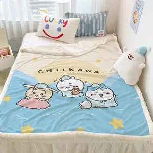 Cartoon Chiikawa Thow Blanket Lightweight Soft Flannel Blanket  Gifts For Chiikawa Loves Suitable For Sofa Beds Living Rooms Suitable For Children And Adults Birthday Gifts Holiday Party Happy Halloween Blankets