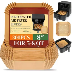 300 count Perforated Air Fryer Disposable Paper Liners for  AF141 5 QT Pro AF181 6.5QT,  6 QT &Other 5 to 8Qt Airfryer, 8in Square Air Fryer  Paper, Airfryer Accessories