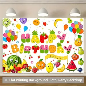 1 piece of party background cloth, fruit-themed birthday decoration, watermelon, avocado, pineapple cake table flag, photography background cloth, summer fruit birthday party decoration