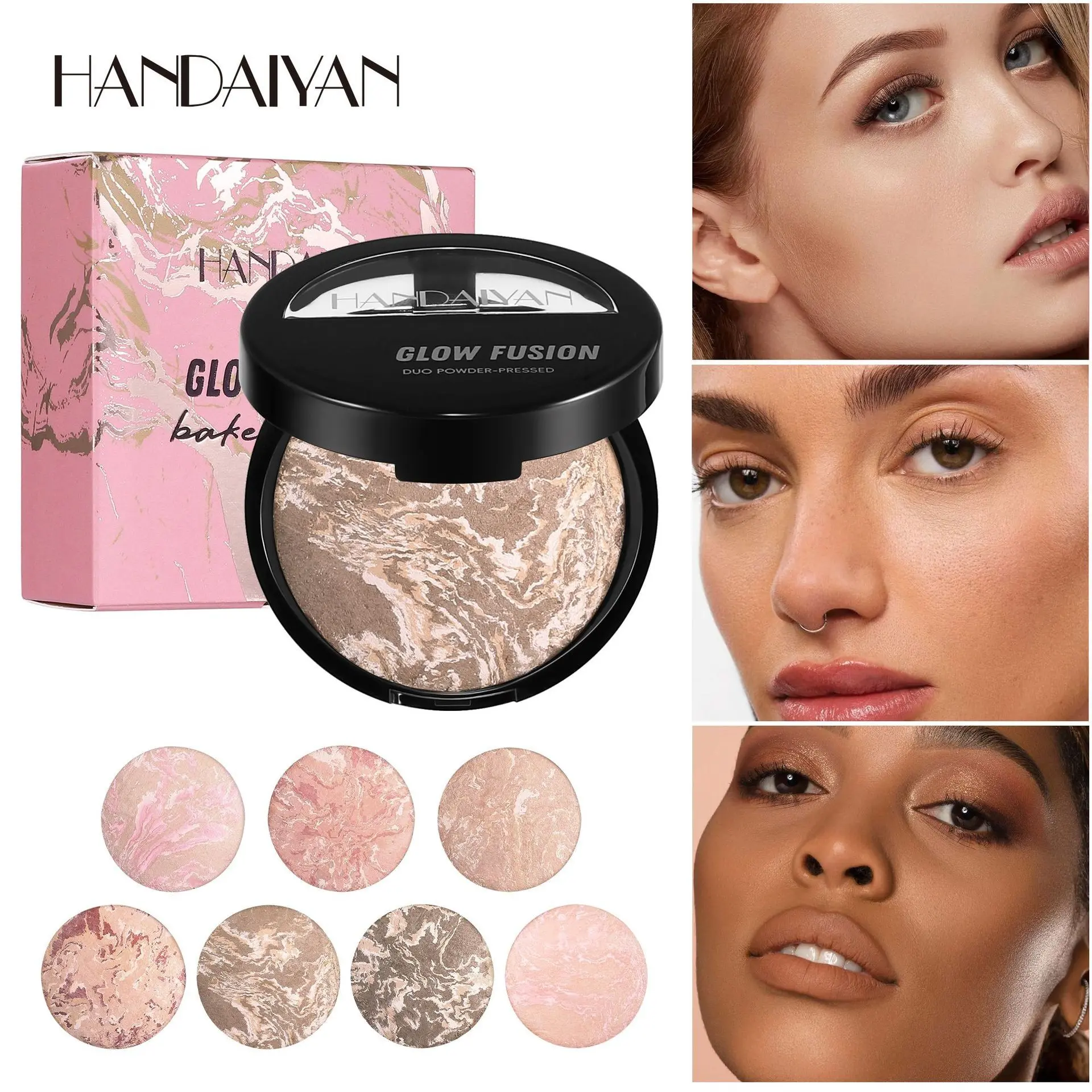 Highlight Contour Setting Powder Compact, Pearl Shine Oil Control Baked Loose Powder Handaiyan Concealer Setting Powder, Makeup Essential, Facial Contouring Powder, Highlighting Powder, Cosmetic Setting Powder, Face Setting Powder, Radiant, Flawless