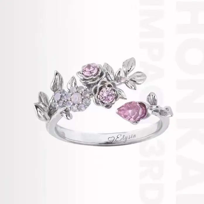 Vintage Rose Flower Open‑Cuff Bangle, Purple Cubic Zirconia Inlaid Alloy Bracelet, Delicate Floral Wrist Jewelry for Women
