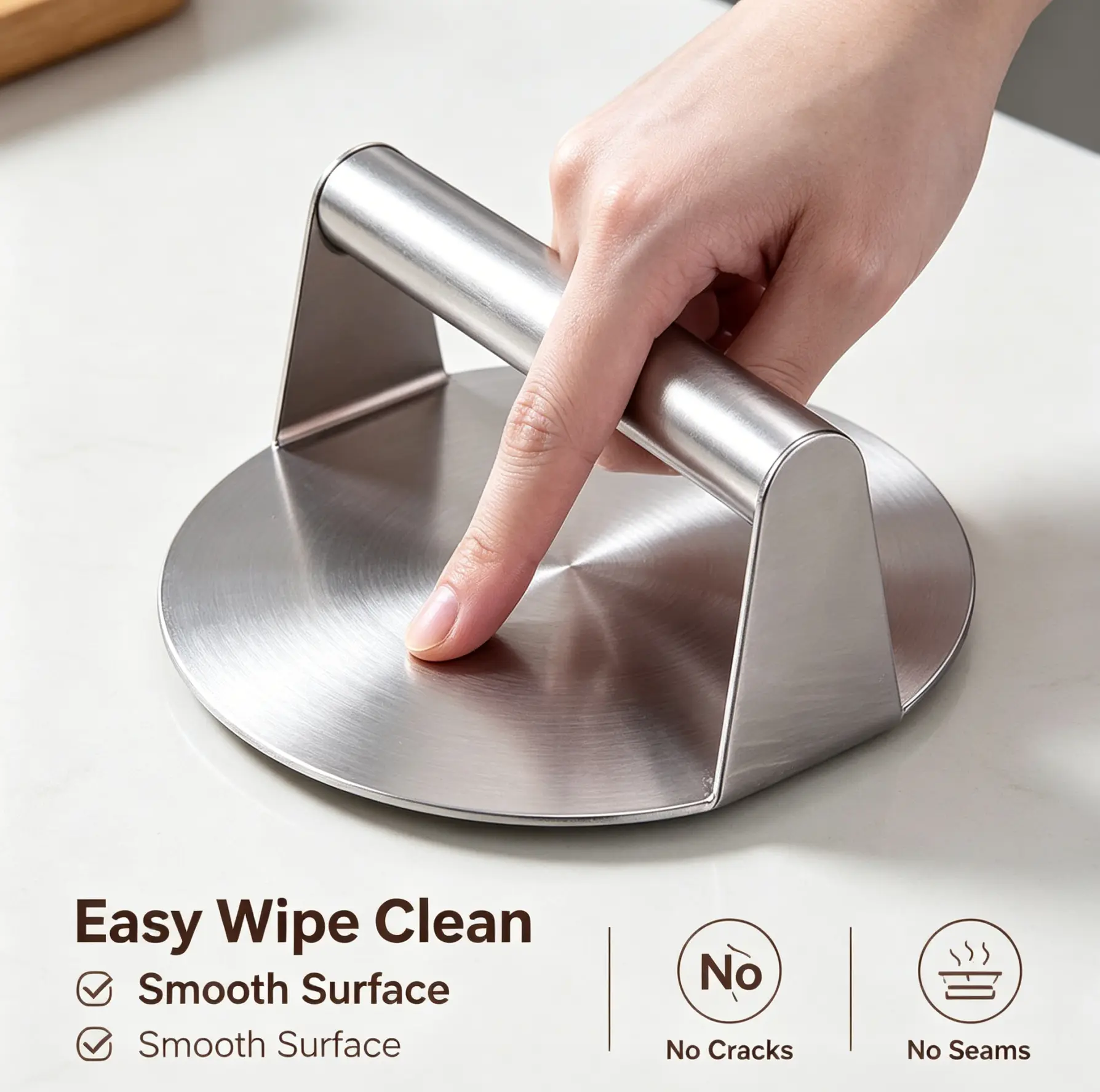 14cm Stainless Steel Burger Press - Round Non-Stick Hamburger Patty Maker, 1-Piece Seamless Meat Press for Beef, Chicken, Veggie Patties, BBQ Grill & Home Kitchen Cooking Tool, Dishwasher Safe non-slip